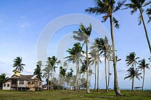 Fishing village located in Terengganu, Malaysia under blue sky background