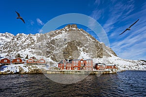 Fishing village with a pier for ships in Norway