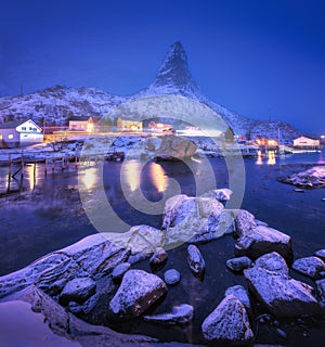 Fishing village Reine at night, Lofoten islands, Norway