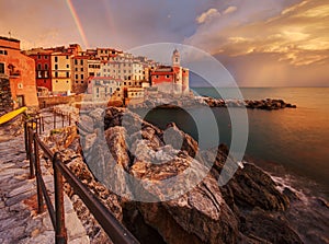 Fishing village at sunset.