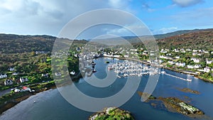 The Fishing Village of Tarbert in Scotland Aerial View