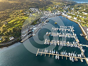 The Fishing Village of Tarbert in Scotland Aerial View