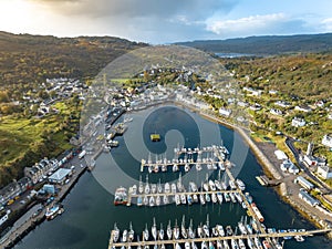 The Fishing Village of Tarbert in Scotland Aerial View