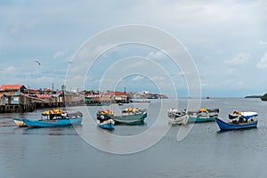 Fishing village with wooden house with stilts. Tumaco Colombia