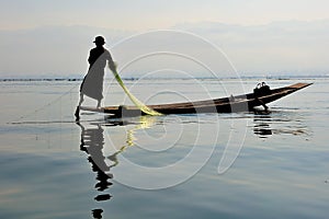 Fishing on Inle Lake, Myanmar photo