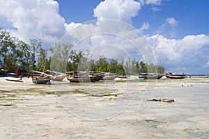 Fishing wooden boats moored on the beach