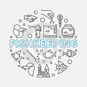 Fishkeeping vector round illustration made of linear icons