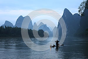 Fishman in Lijiang river dawn