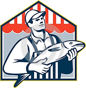 Fishmonger Holding Fish Retro