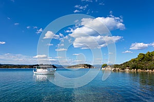 A fishng boat on the gorgeous sea waters of Sithonia, Chalkidiki, Greece