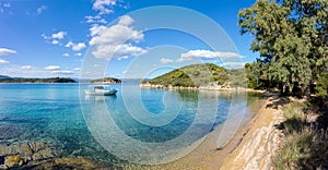 A fishng boat on the gorgeous sea waters of Sithonia, Chalkidiki, Greece photo