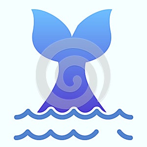 Fishtail flat icon. Whale tale in ocean waves illustration isolated on white. Tail of large whale or shark diving into