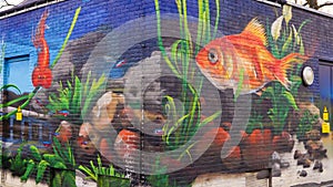 Fishy wallart grafiti on a electrical house arts painting