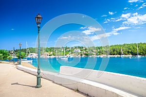 Fiskardo village and harbor on Kefalonia Ionian island