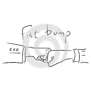 Fist bump of businessman vector illustration sketch doodle hand drawn with black lines isolated on white background