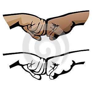 Fist Bump Healthy Diverse Hands Social Distance Greeting Symbol Isolated Vector Illustration