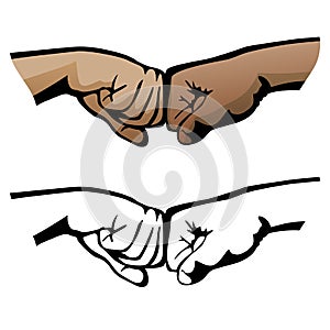 Fist Bump Healthy Diverse Hands Social Distance Greeting Symbol Isolated Vector Illustration photo