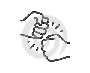Fist bump line icon. Friends gesture hit sign. Vector