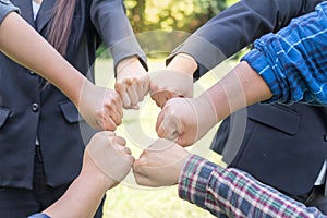 Fist Bump Togethernes, Creative idea teamwork concept. Group of