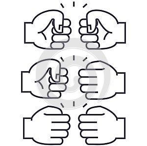 Fist bump vector line icon, sign, illustration on background, editable strokes