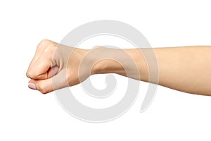 Fist caucasian woman`s hand gesture