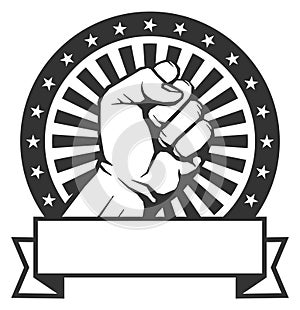 Fist emblem. Power logo. Fight black icon
