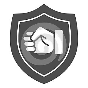 Fist emblem solid icon, self defense concept, clenched hand sign on white background, power badge icon in glyph style