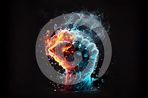 Fist of fire and ice. AI generated.