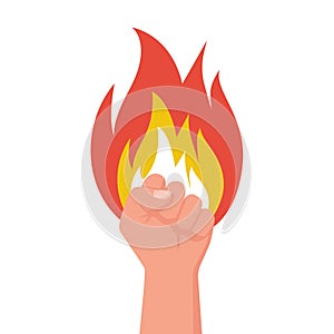 Fist in fire. Vector illustration flat design.