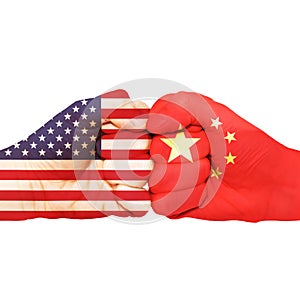 Fist flags USA and China fight