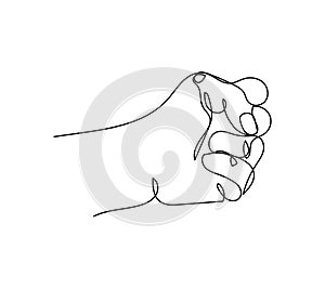 Fist gesture one line art. Continuous line drawing of gesture, hand, obscene gesture, threat, strength.