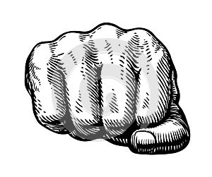 Fist, hand gesture sketch. Punch symbol. Vector illustration