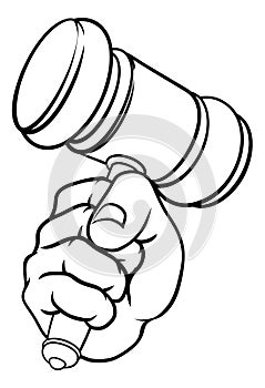 Fist Hand Holding Judge Hammer Gavel Cartoon