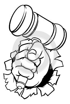 Fist Hand Holding Judge Hammer Gavel Cartoon