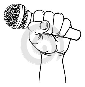 Fist Hand Holding Mic Microphone Cartoon Icon
