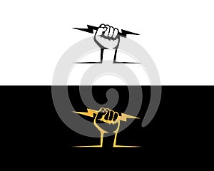 Fist Hand Holding Thunder Bolt Logo Design