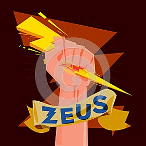 Fist hand holding thunderbolt. Zeus and power concept -