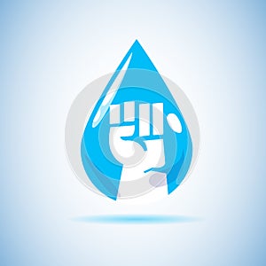 Fist hand inside water drop. save water concept -