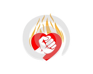 Fist hand in the love with fire flame