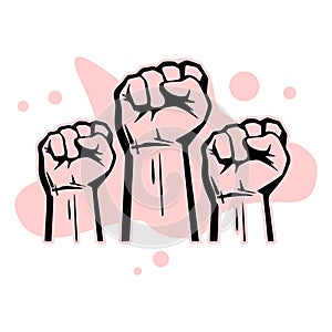 Fist hand power logo. Protest strong fist raised fight icon