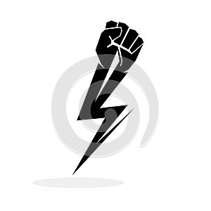 Fist with lightning. Fight concept. Protest icon. Power hand icon. Protection symbol