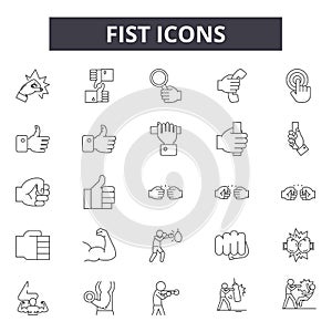 Fist line icons, signs, vector set, outline illustration concept