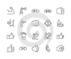 Fist line icons, signs, vector set, outline illustration concept