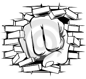 Fist Punching Through Brick Wall