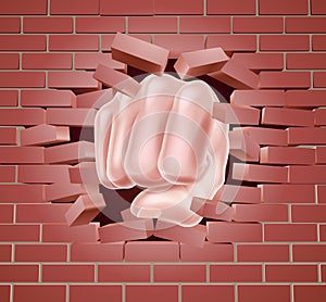 Fist Punching Through Brick Wall