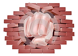 Fist Punching Through Brick Wall Concept