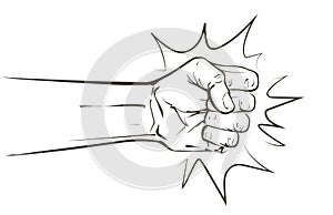 Fist punching or hitting, forward punch.Sign, symbol, logo, illustration. Stop violence against women, domestic violence