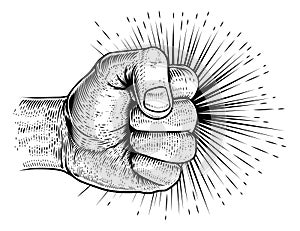 Fist Punching Vintage Propaganda Woodcut Style