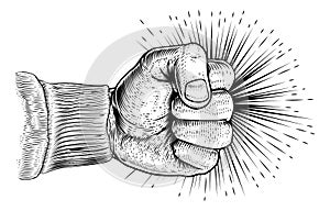 Fist Punching Vintage Propaganda Woodcut Style