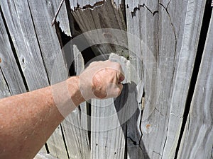 Fist punching through wooden fence